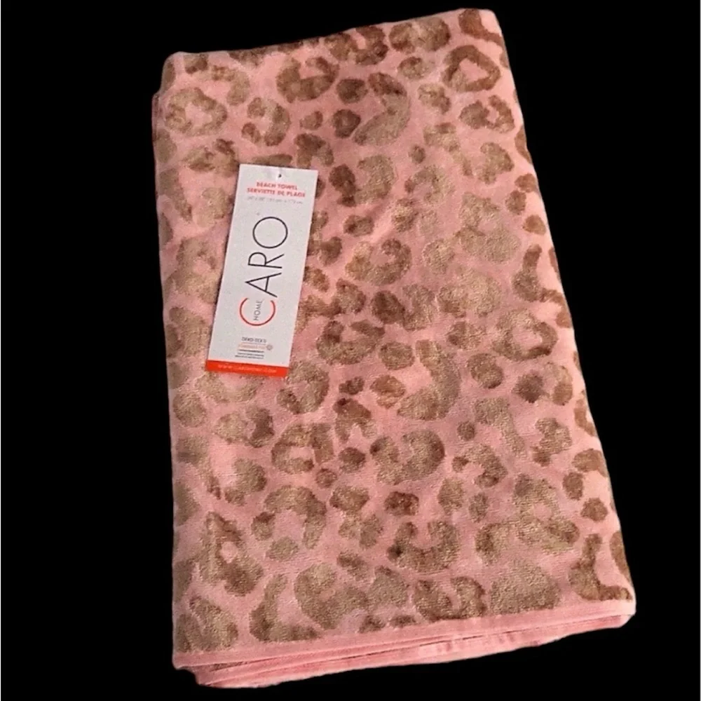 🆕 Caro Home Leopard Pink Gold Oversized Beach Towel